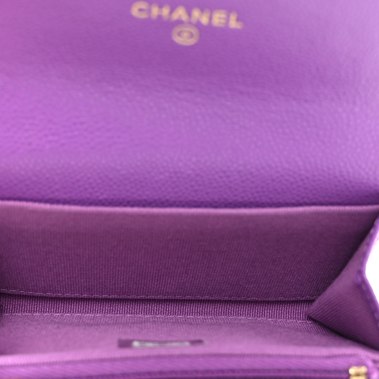Caviar Quilted Flap Card Holder Wallet Purple