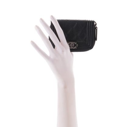 Chanel Caviar Quilted Boy Zip Around Coin Purse Wallet Black 2 of 7