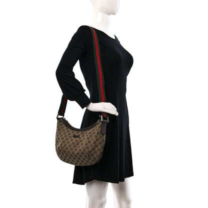 Gucci Monogram Web Medium Half Moon Hobo Dark Brown 3 of 16