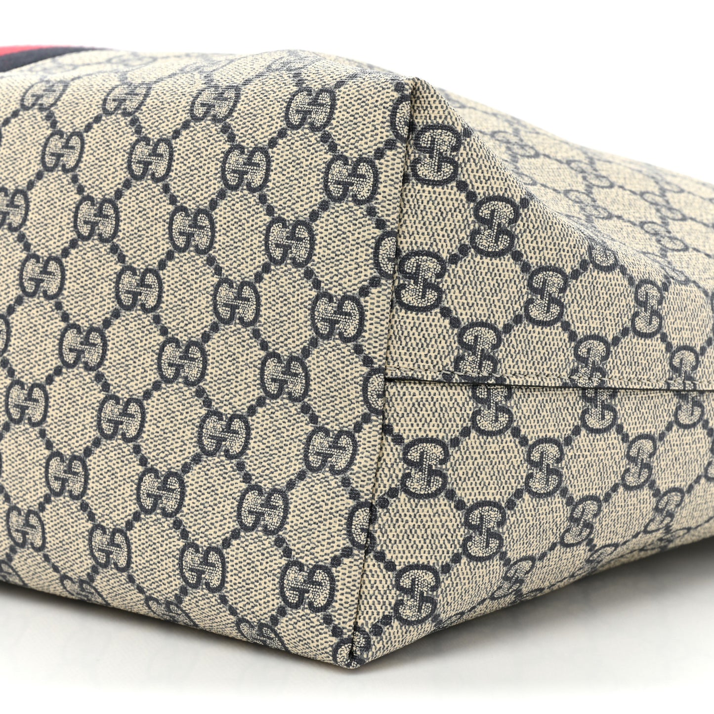 GG Supreme Monogram Textured Calfskin Web Medium Ophidia Shopping Tote Beige Blue