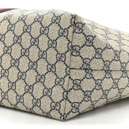 Gucci GG Supreme Monogram Textured Calfskin Web Medium Ophidia Shopping Tote Beige Blue 8 of 9