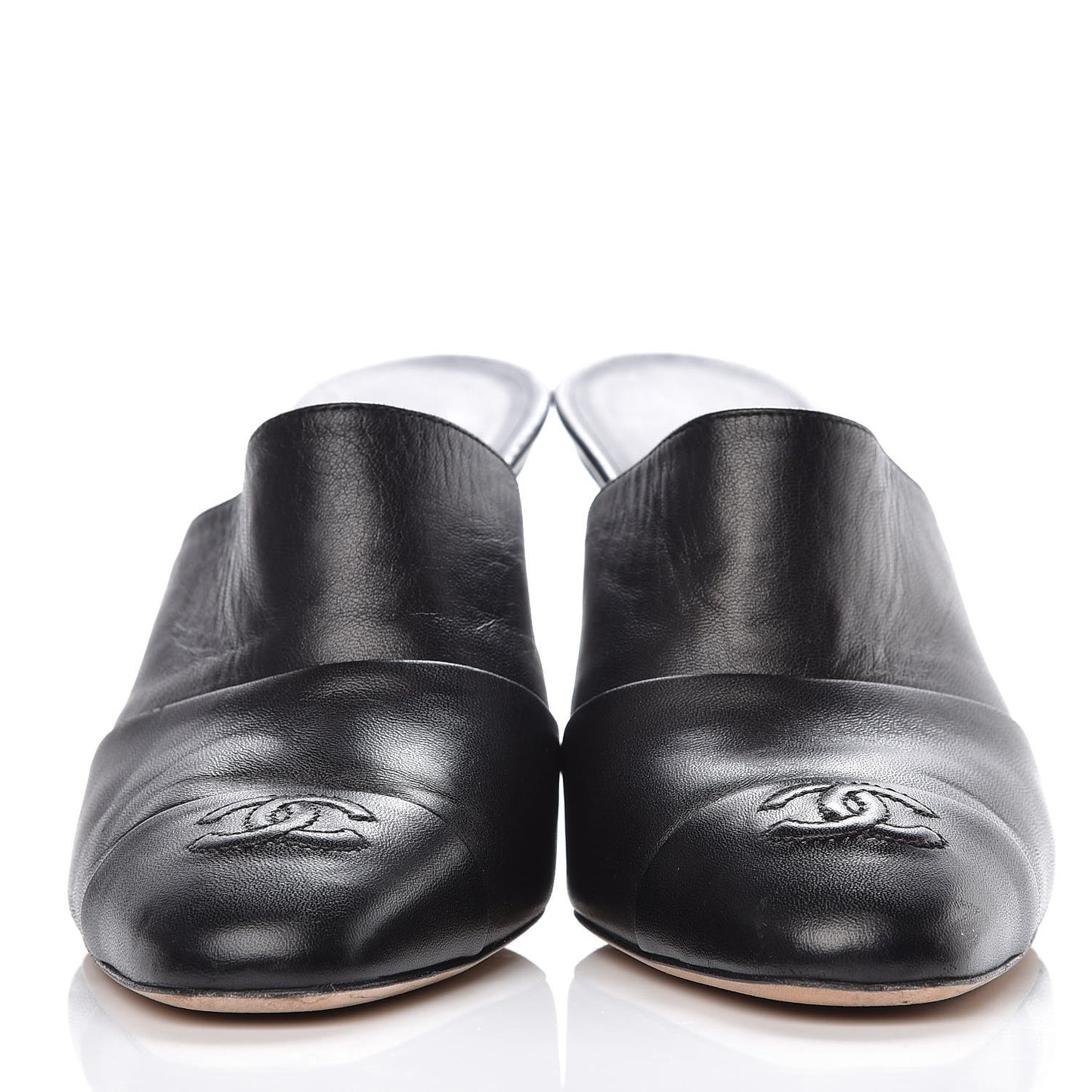 Lambskin Cap Toe CC Mules 38 Black
