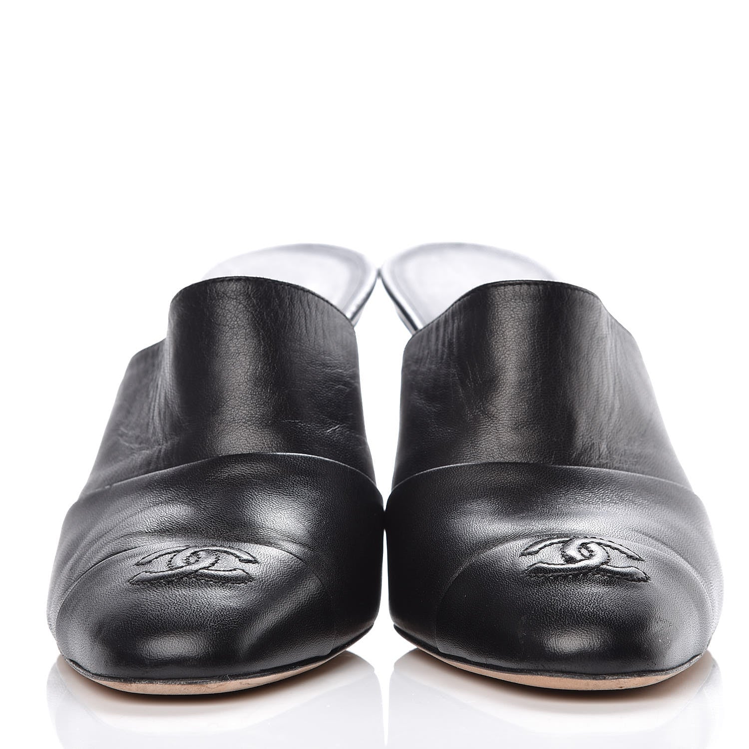 Chanel Lambskin Cap Toe CC Mules 38 Black 2 of 14