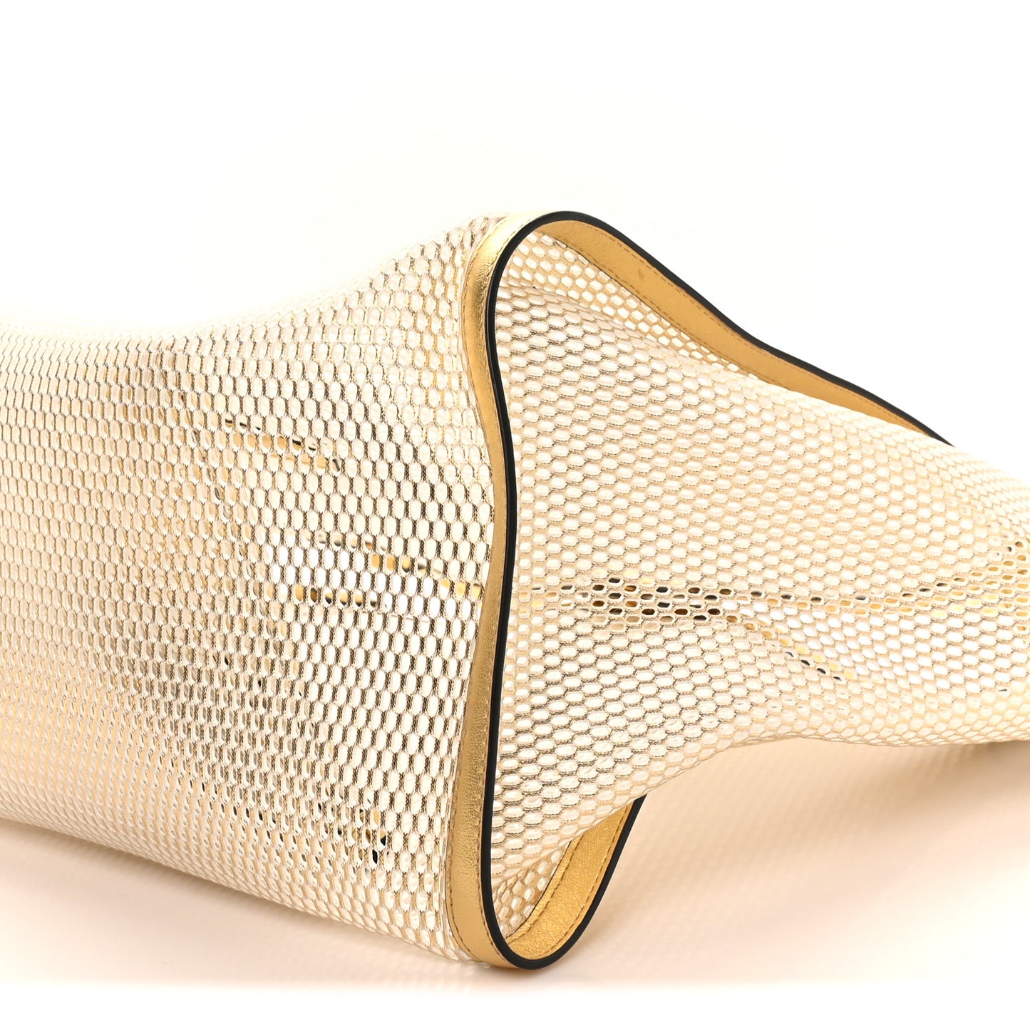 Metallic Mesh Calfskin Trim Tote Gold