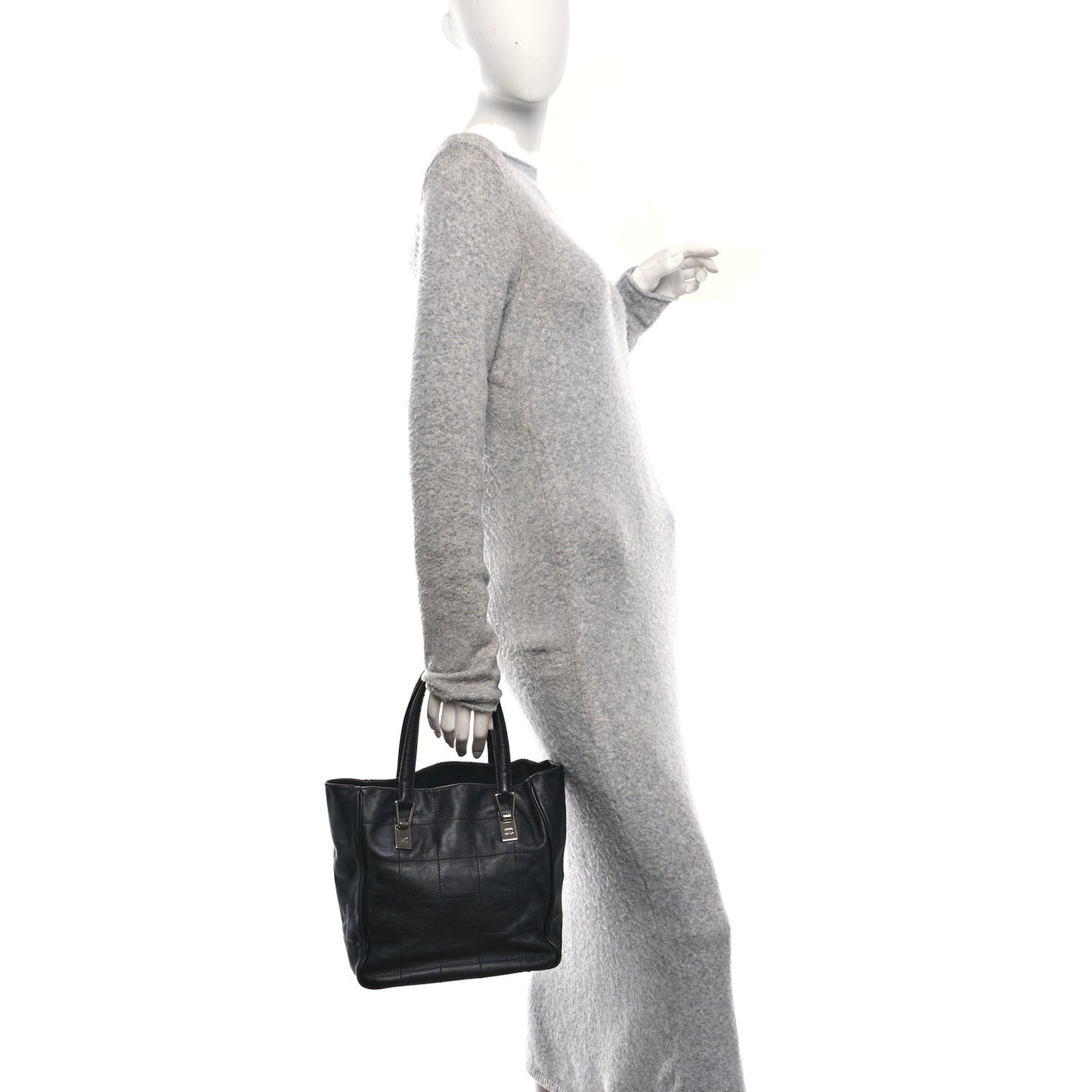 Lambskin Square Stitched Tote Black