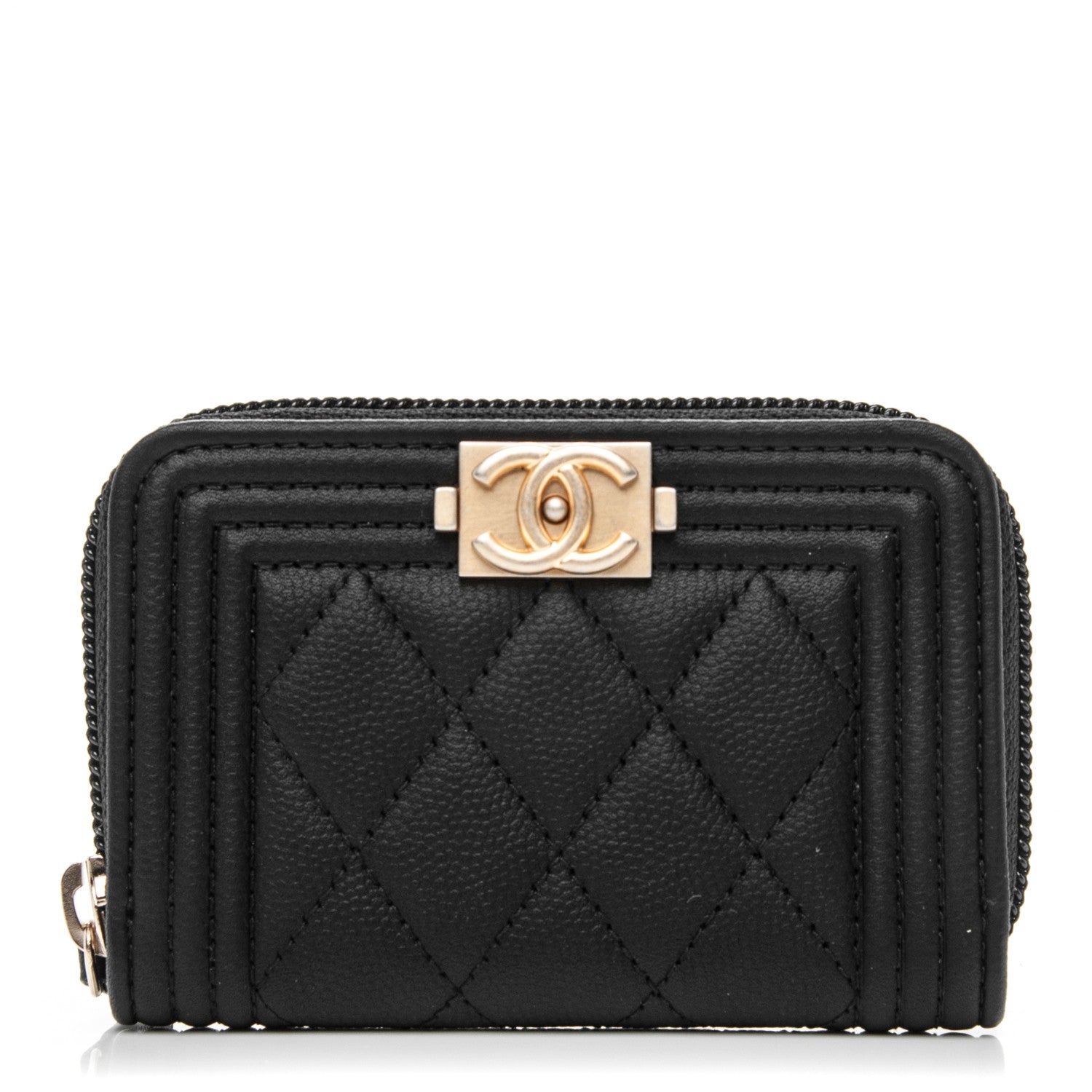 Chanel Caviar Quilted Boy Zip Around Coin Purse Wallet Black 1 of 7