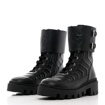 Gucci Nappa Frances GG Matelasse Platform Combat Boots 39 Black 3 of 12