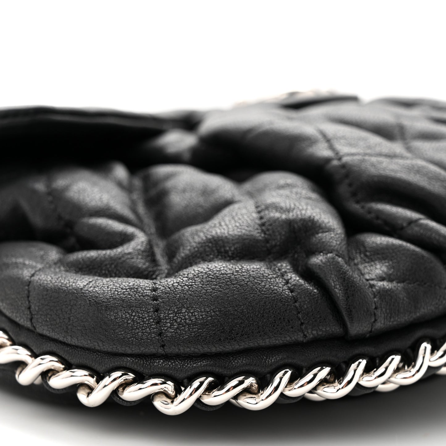 Washed Lambskin Quilted Medium Chain Around Messenger Black