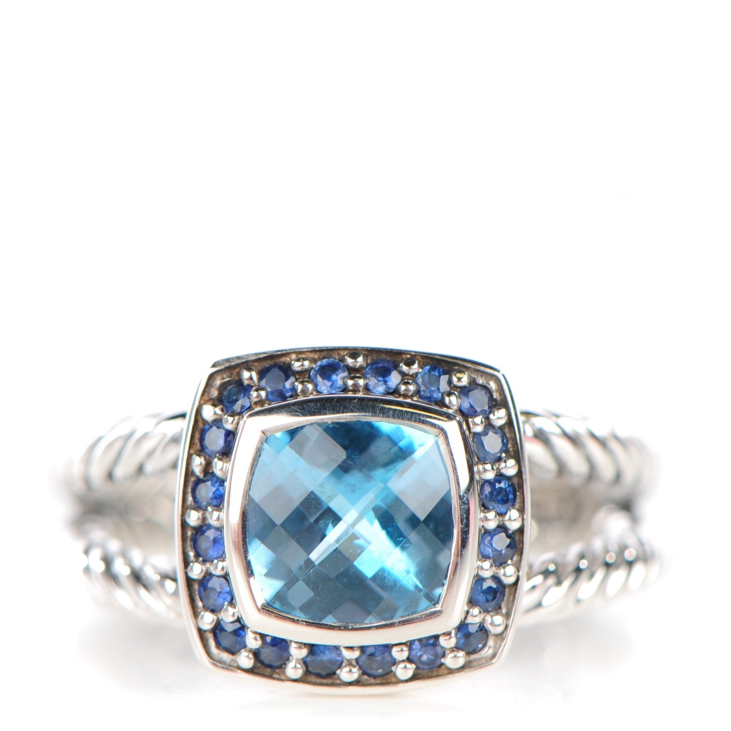 David Yurman Sterling Silver Blue Topaz Sapphire 7mm Petite Cable Candy Ring 51.5 6 1 of 5