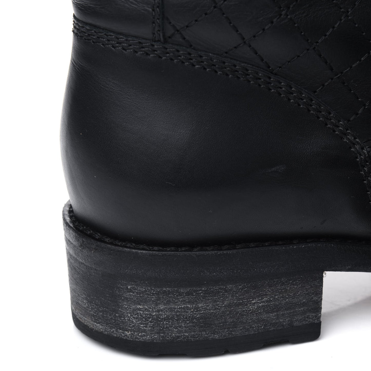 Calfskin Quilted Lace Up Combat Boots 40 Black