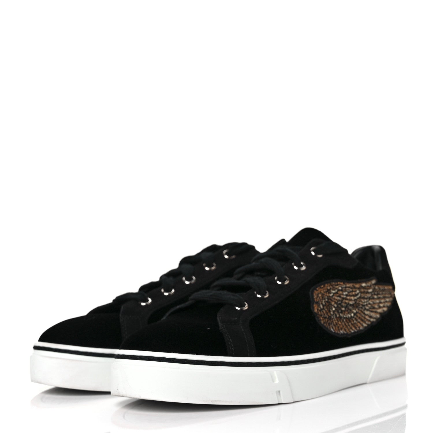Hermes Velvet Womens Wing Sneakers 38.5 Black 3 of 9