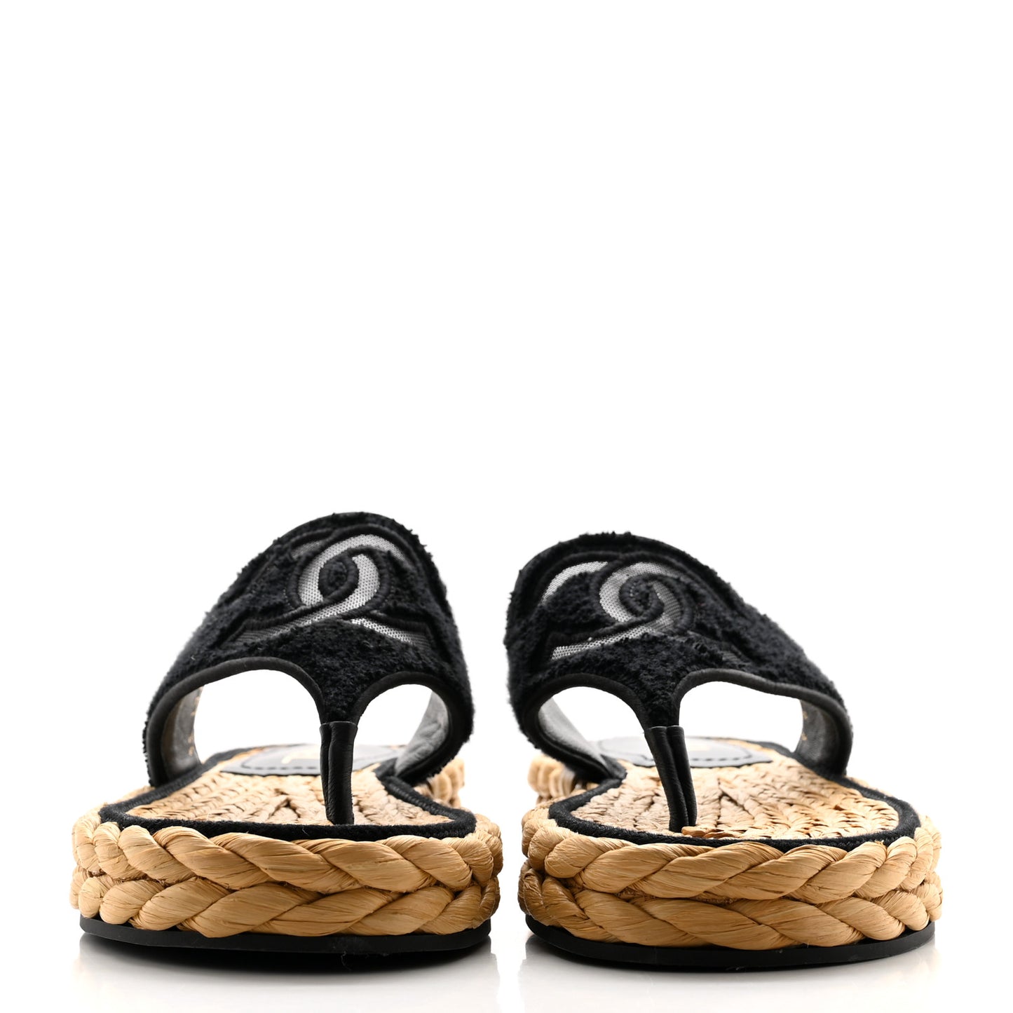 Terry Cloth Raffia CC Logo Thong Sandals 36 Black
