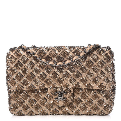 Chanel Sequin Quilted Medium Single Flap Gold 1 of 12