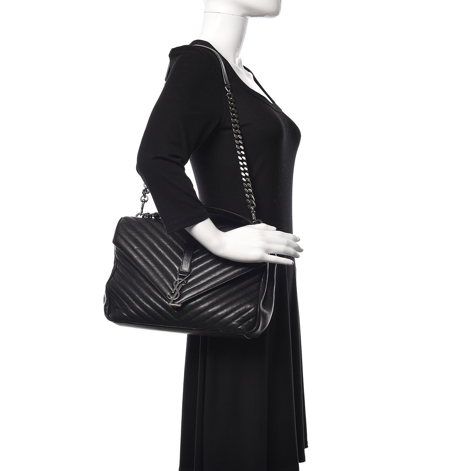 Saint Laurent Sheepskin Matelasse Chevron Monogram Large College Satchel Black 2 of 15