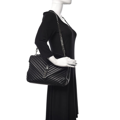 Saint Laurent Sheepskin Matelasse Chevron Monogram Large College Satchel Black 2 of 15