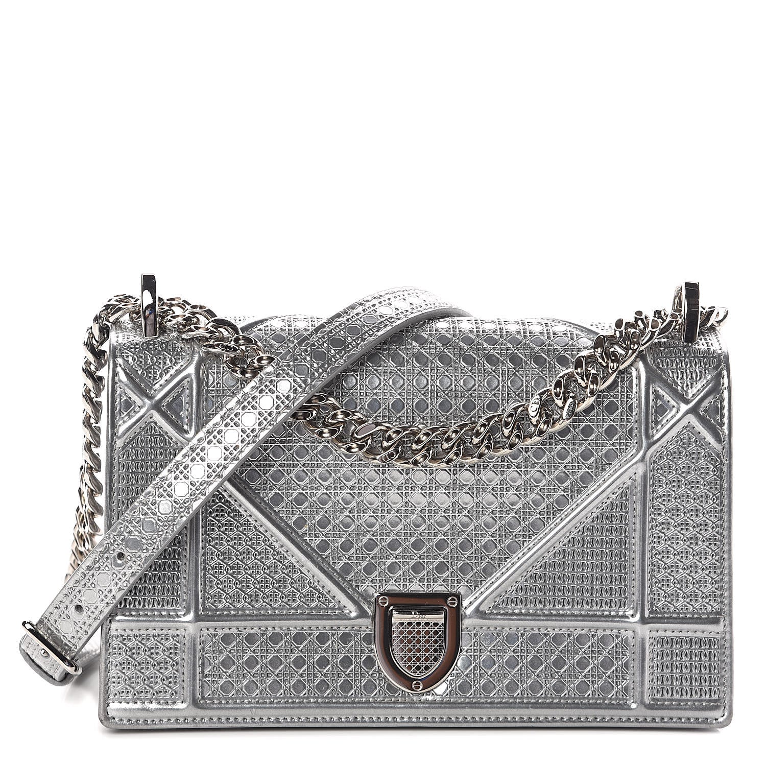 Christian Dior Metallic Patent Micro-Cannage Small Diorama Flap Bag Silver 1 of 9