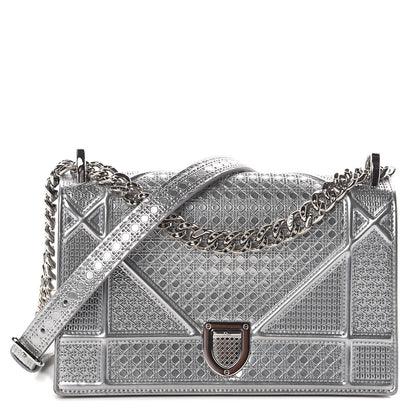 Christian Dior Metallic Patent Micro-Cannage Small Diorama Flap Bag Silver 1 of 9