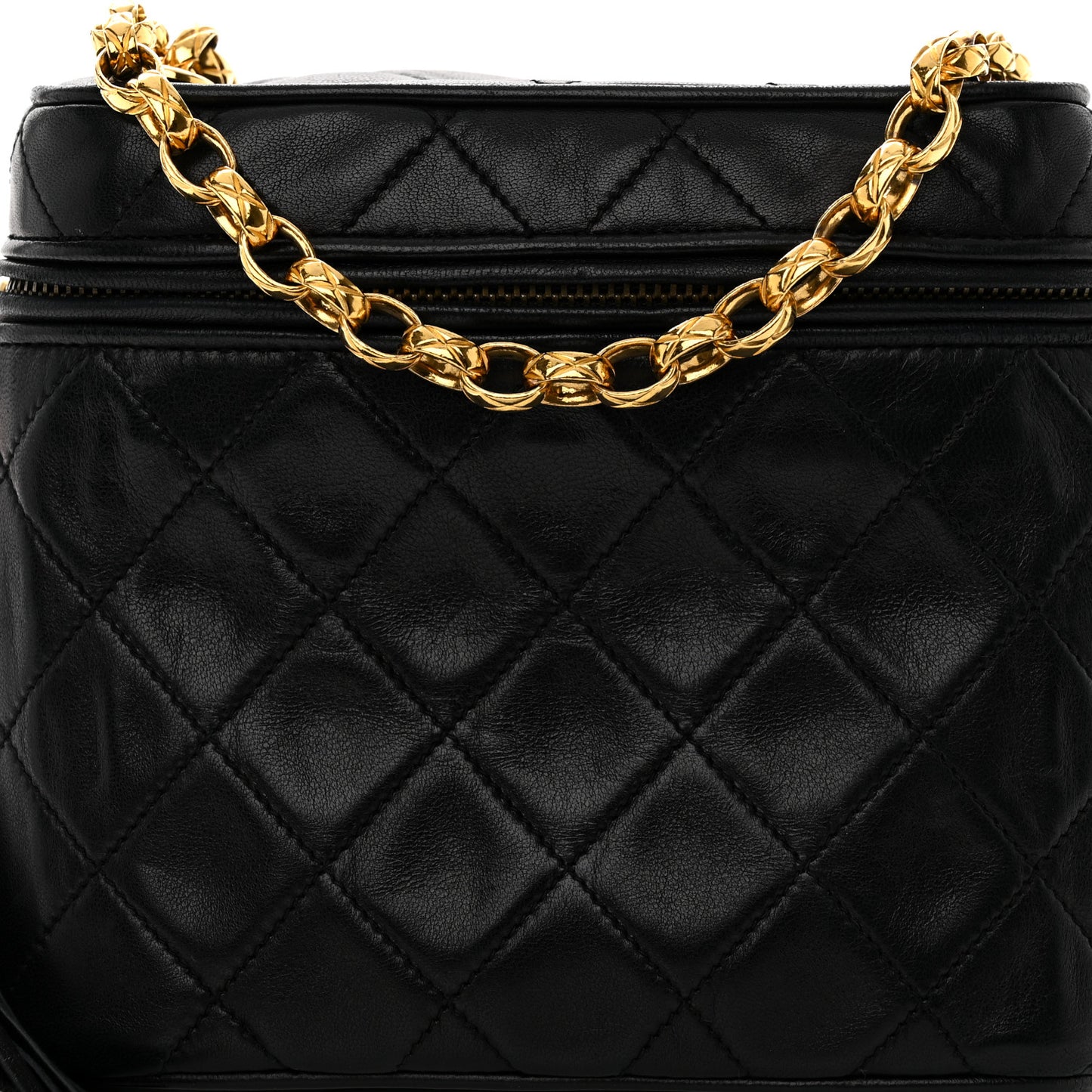 Lambskin Quilted Tassel Shoulder Bag Black