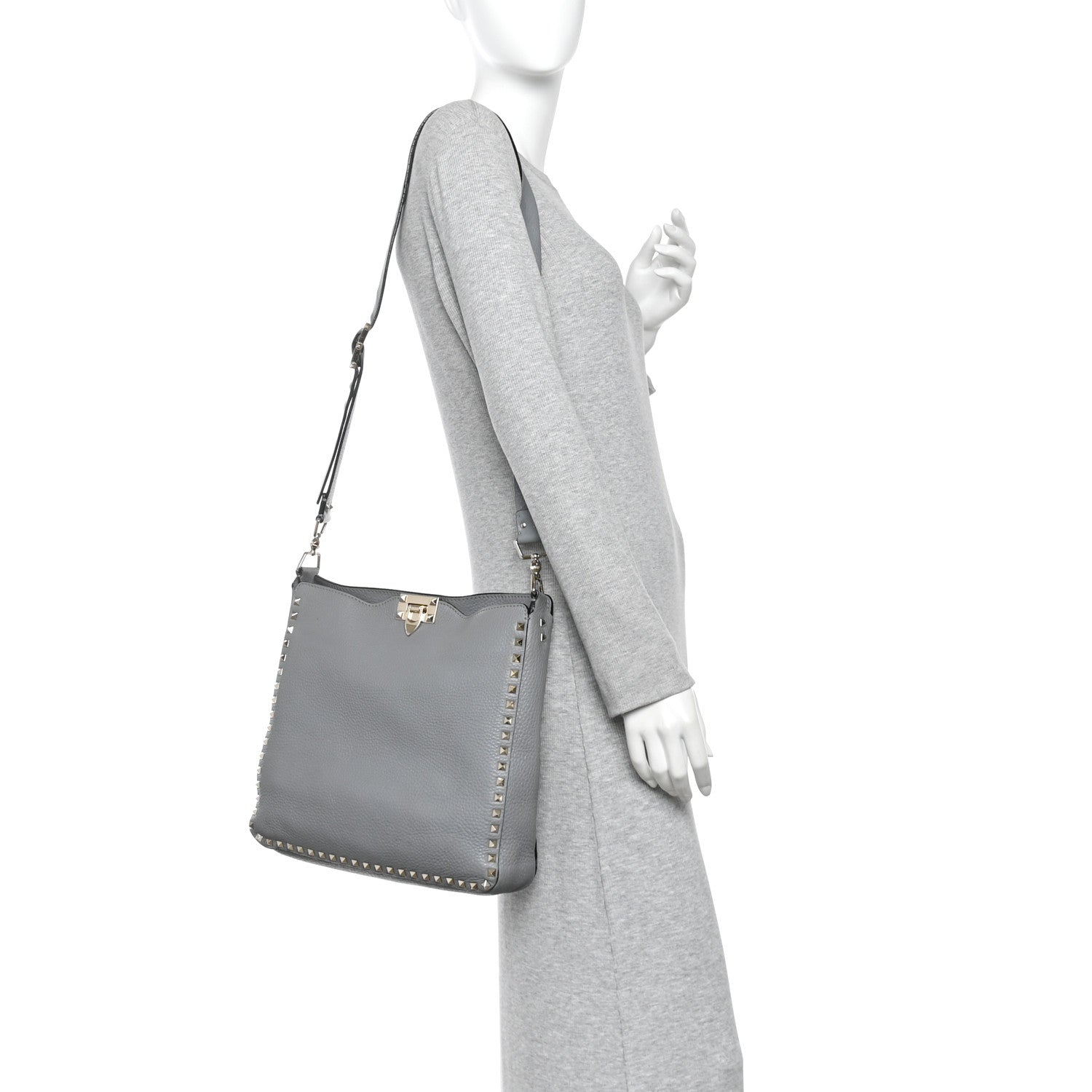 Valentino Garavani Pebbled Calfskin Small Rockstud Flip-Lock Messenger Bag Light Stone 2 of 11