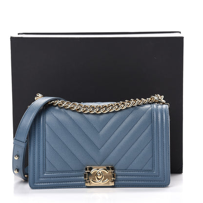 Chanel Caviar Chevron Quilted Medium Boy Flap Blue 11 of 11