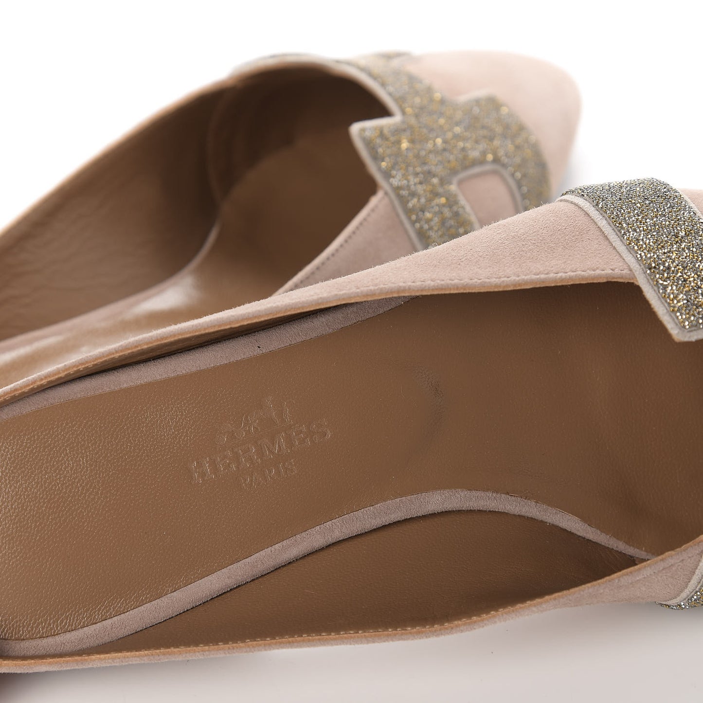 Suede Goatskin Crystal Roxane Mules 36 Champagne Rose Grey
