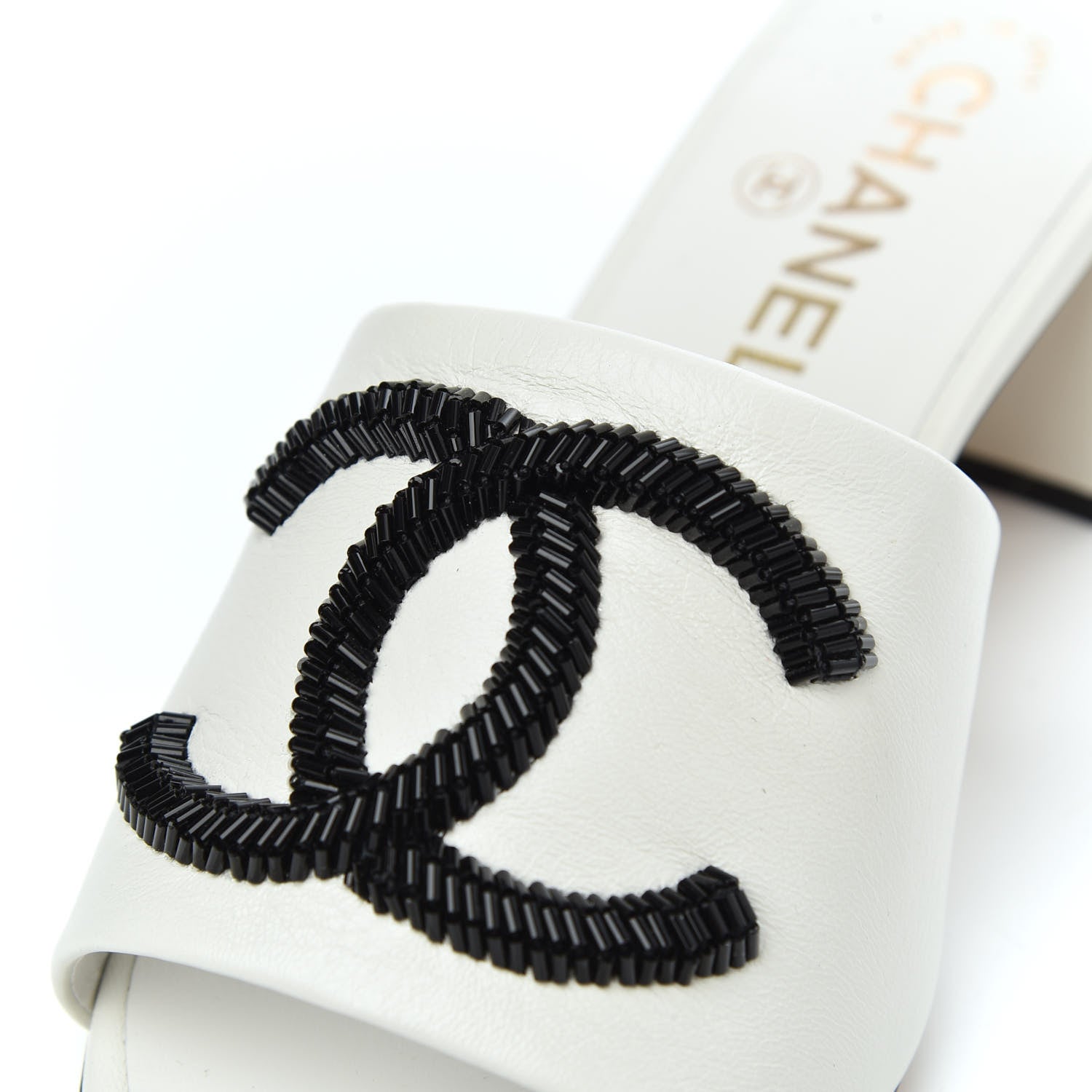 Chanel Lambskin Beaded CC Mule Sandal 36 White 10 of 15