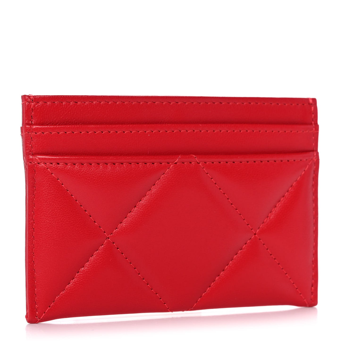 Lambskin Quilted Chanel 19 Card Holder Red