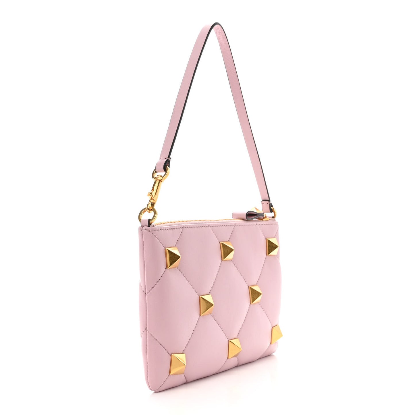 Nappa Quilted Roman Stud Zip Pouch Water Lilac