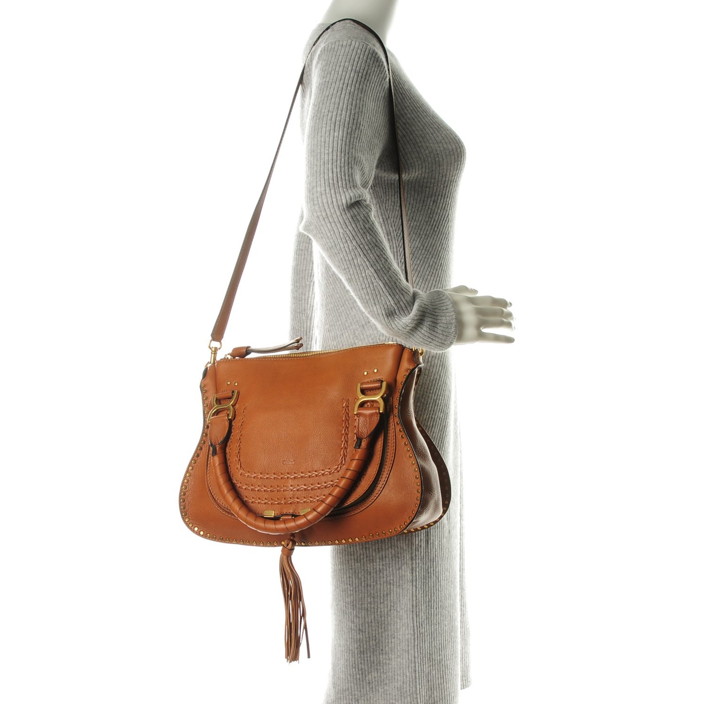 Calfskin Braided Medium Marcie Satchel Caramel