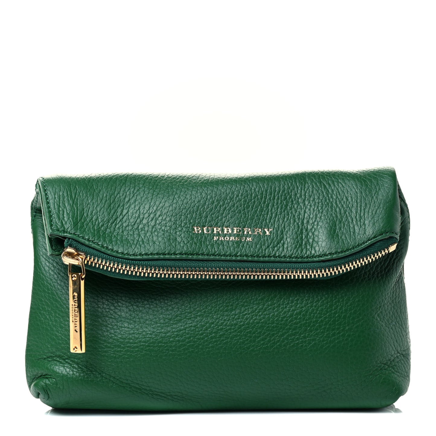 Grainy Calfskin Fold Over Clutch Green