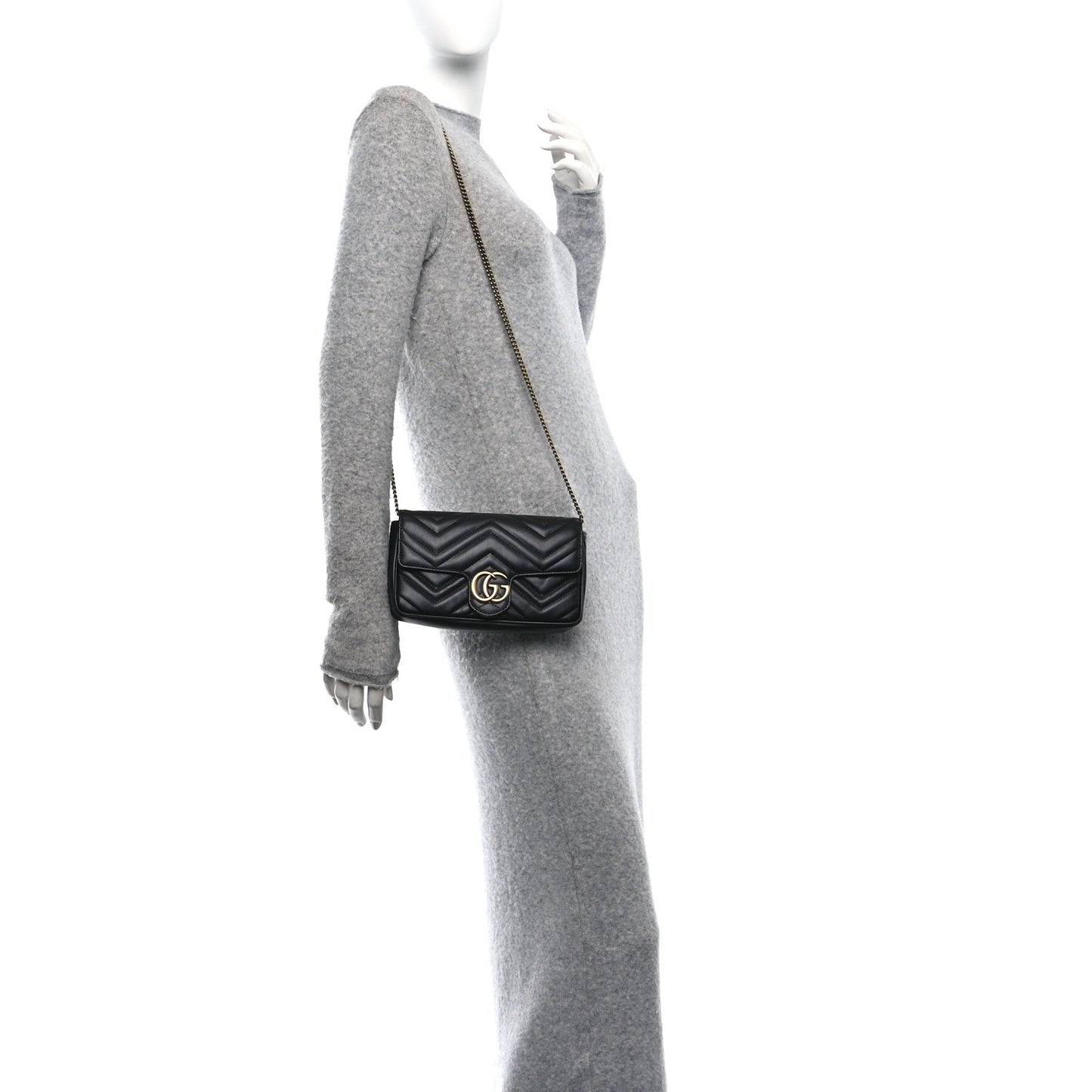 Calfskin Matelasse Mini GG Marmont Shoulder Bag With Case  Black White