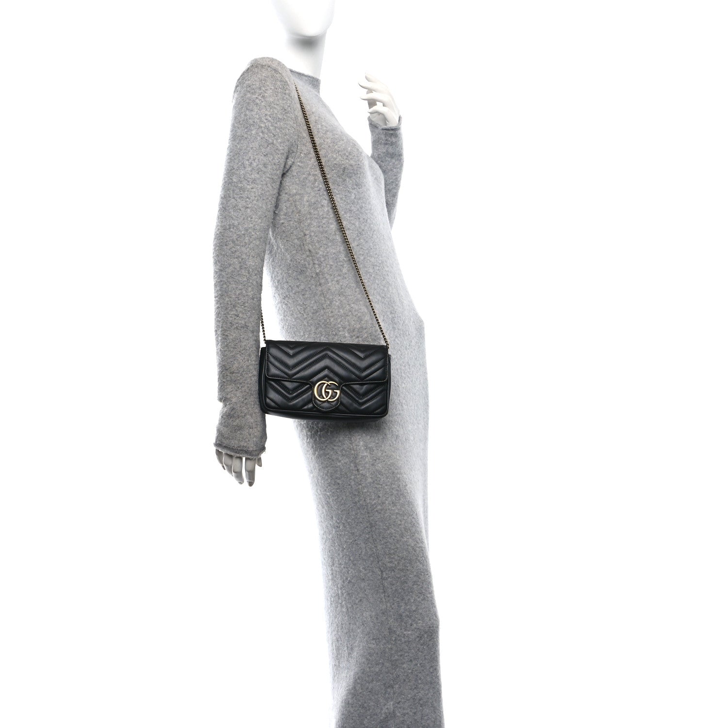 Gucci Calfskin Matelasse Mini GG Marmont Shoulder Bag With Case  Black White 2 of 10