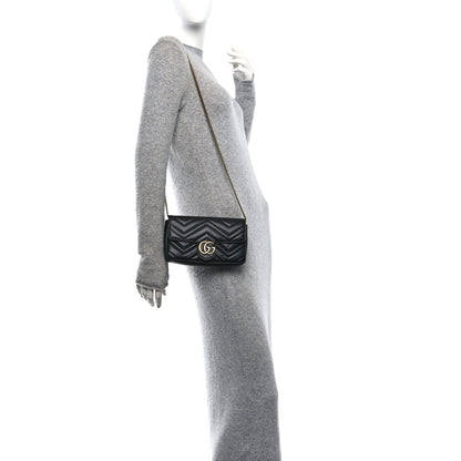 Gucci Calfskin Matelasse Mini GG Marmont Shoulder Bag With Case  Black White 2 of 10