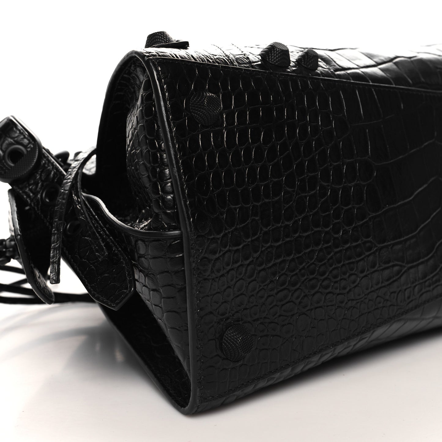 Semi Shiny Calfskin Crocodile Embossed Neo Cagole Black Hardware City Handbag Black