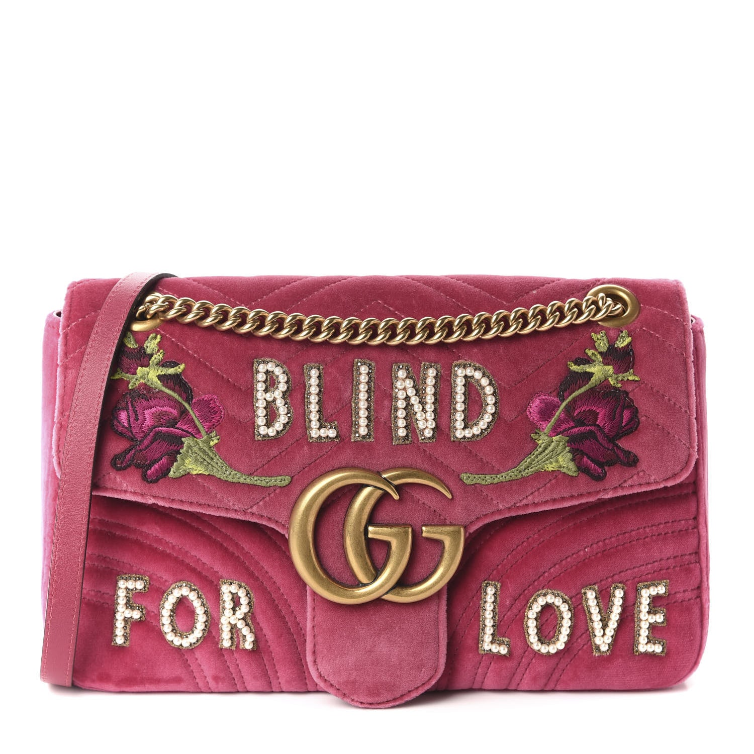 Gucci Velvet Matelasse Blind for Love Embroidered Medium GG Marmont Shoulder Bag Light Raspberry Rose Multicolor 1 of 10