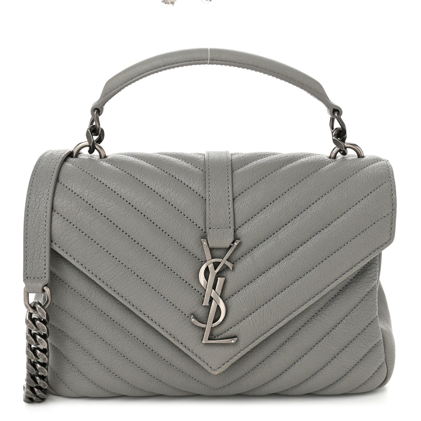 Sheepskin Matelasse Chevron Monogram Medium College Bag Granite