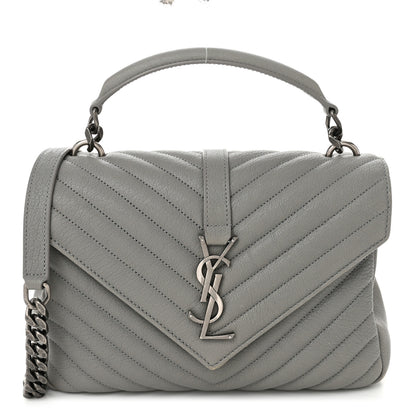 Saint Laurent Sheepskin Matelasse Chevron Monogram Medium College Bag Granite 1 of 10