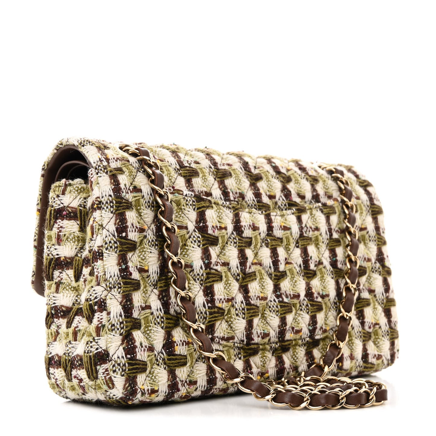 Tweed Quilted Medium Double Flap Green Multicolor