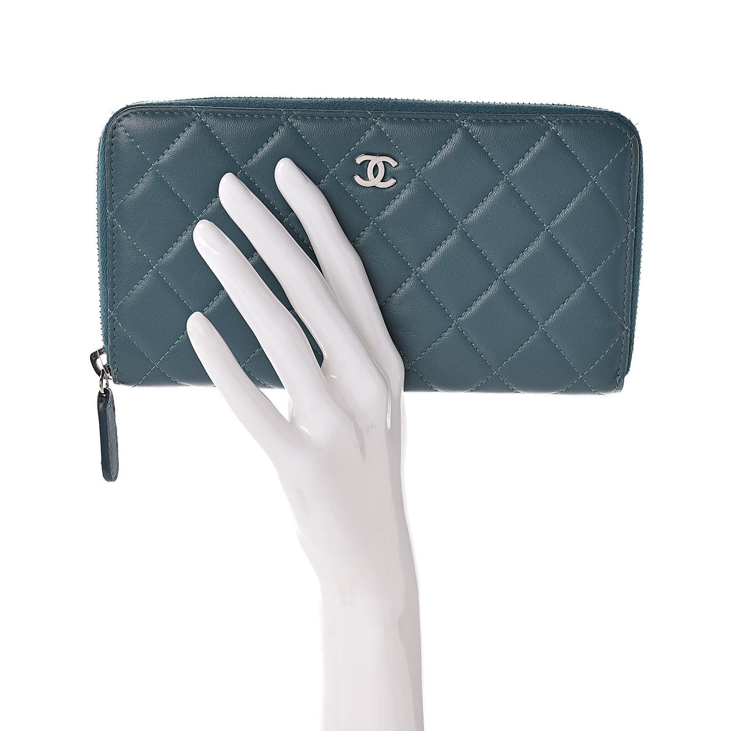 Lambskin Quilted Large Gusset Zip Around Wallet Turquoise