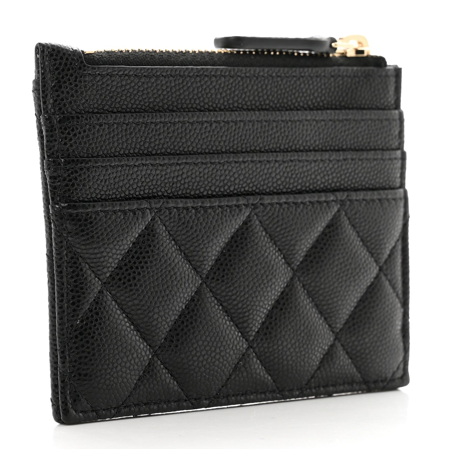 Caviar Quilted CC Zip Card Holder Black