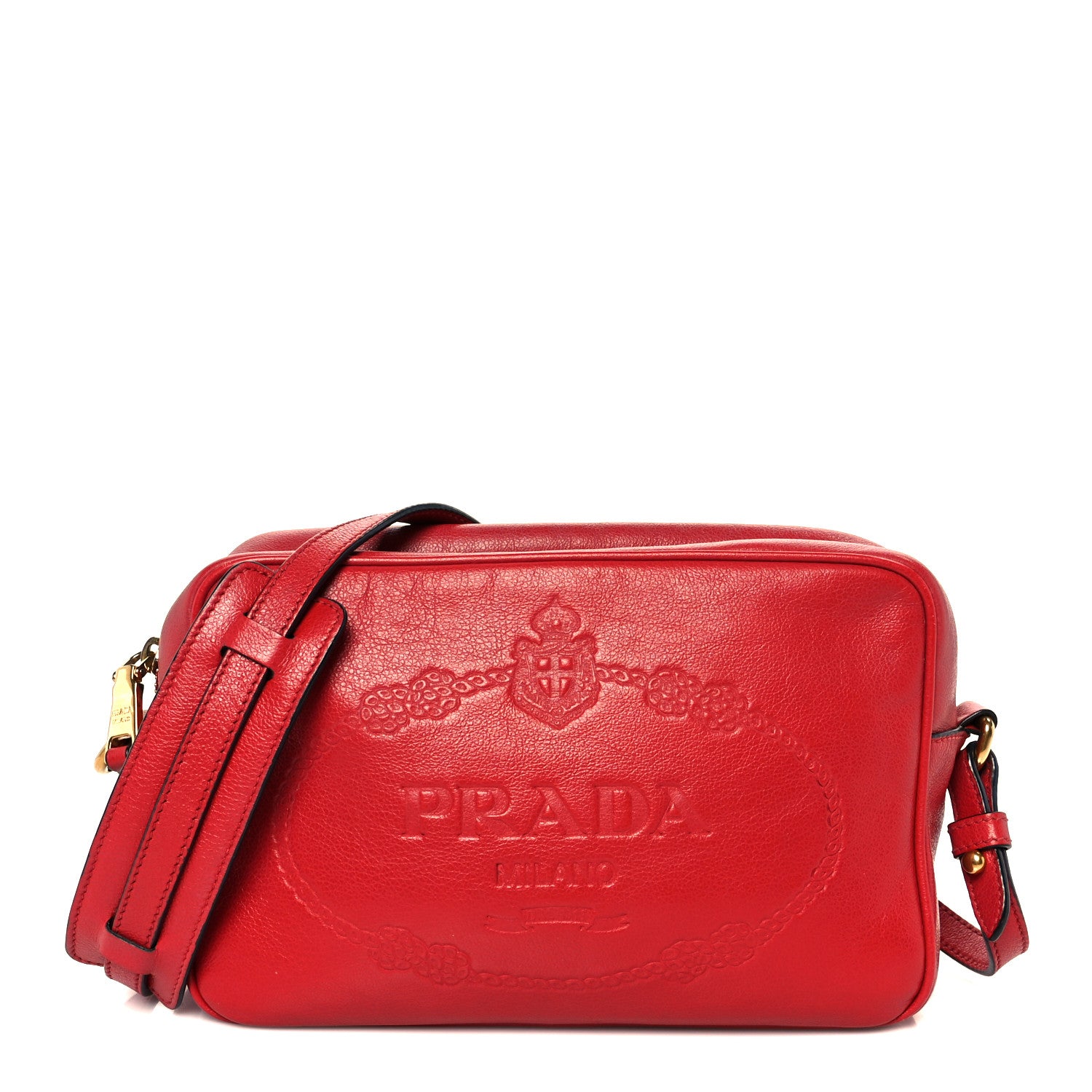 Prada Glace Calfskin Embossed Logo Crossbody Red 1 of 11