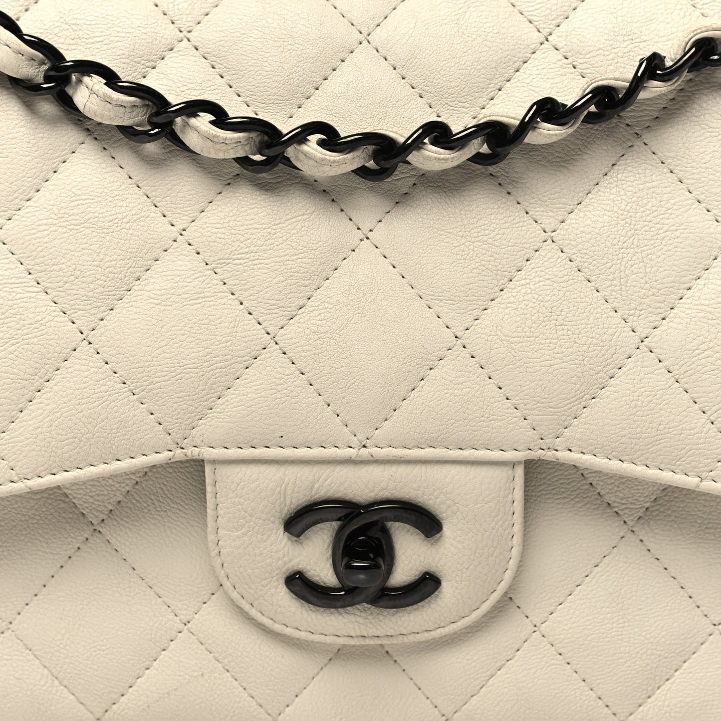 Calfskin Quilted Jumbo Double Flap White