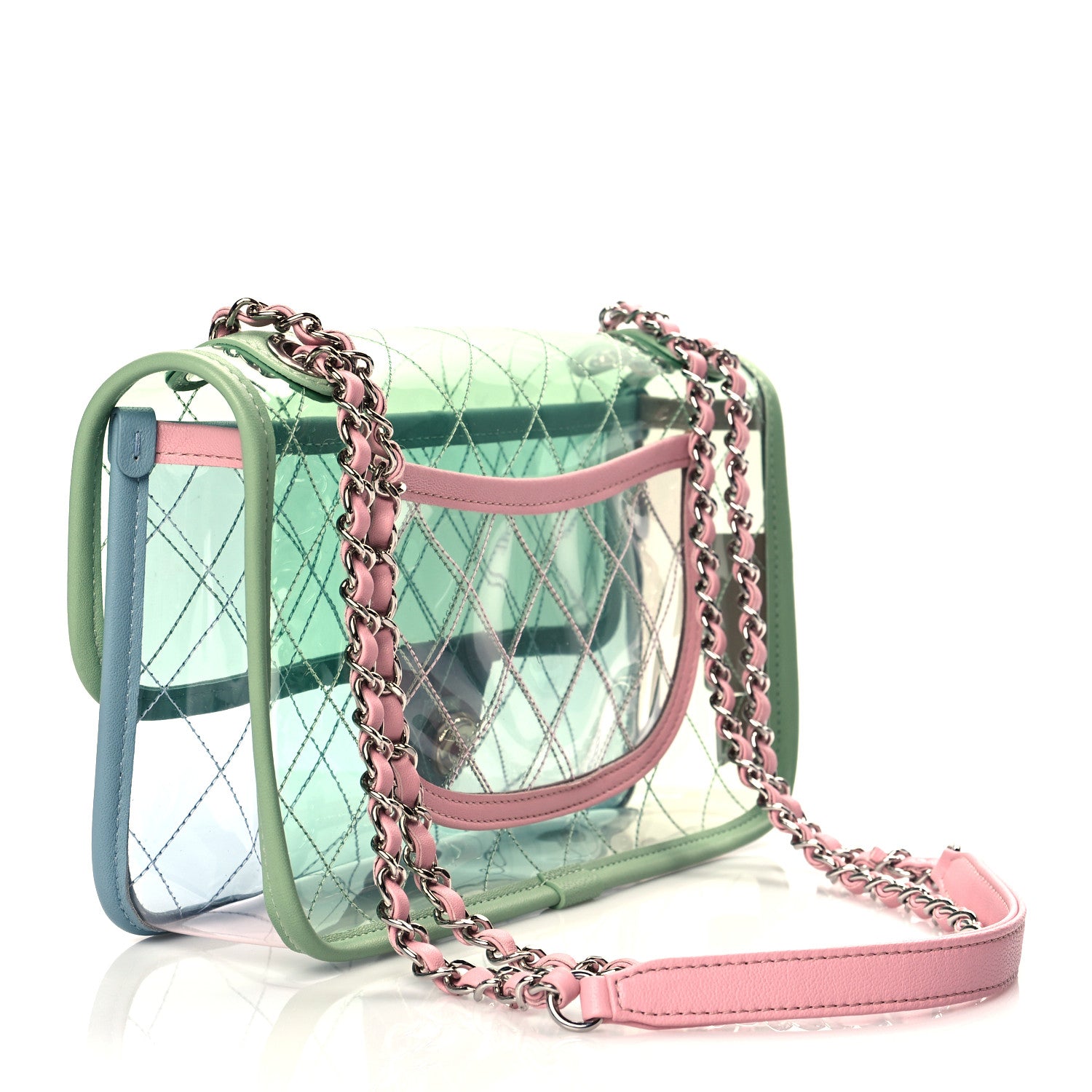 Chanel Lambskin PVC Quilted Medium Coco Splash Flap Blue Green 2 of 10