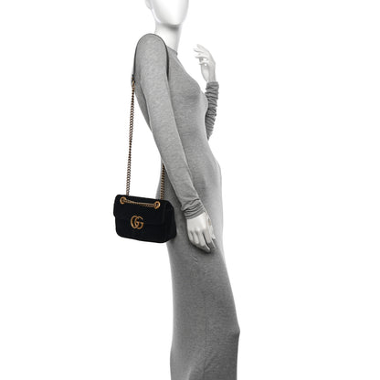 Gucci Velvet Matelasse Mini GG Marmont Shoulder Bag Black 2 of 13