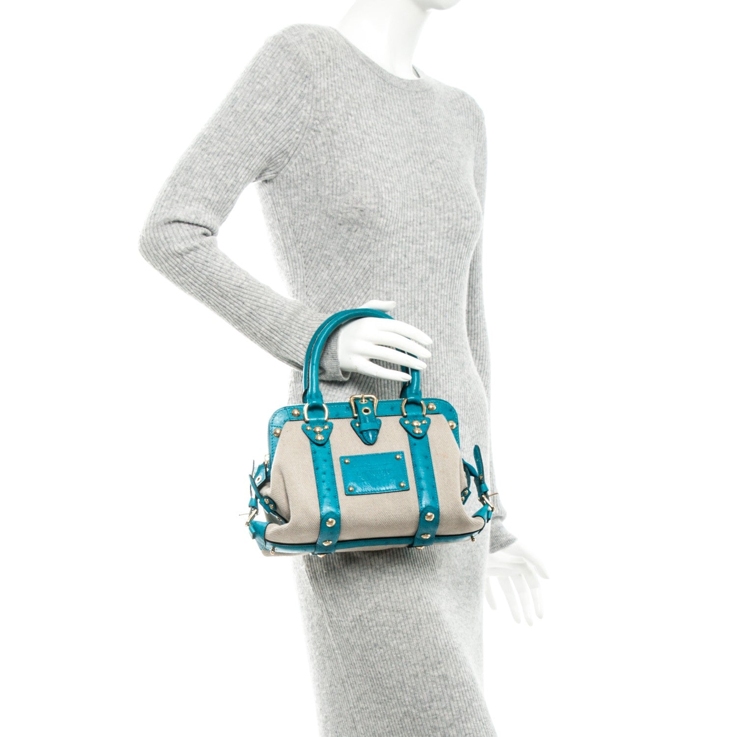 Louis Vuitton Toile Ostrich Trianon Sac De Nuit MM Turquoise 2 of 6