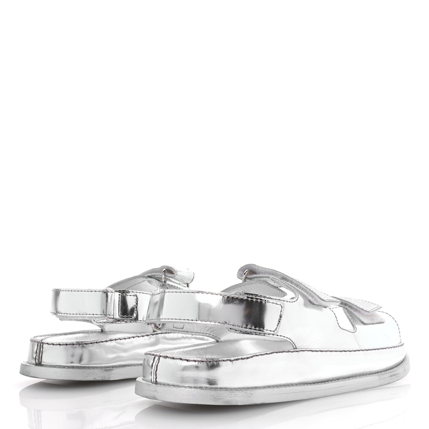 Iridescent Patent Calfskin Velcro Dad Sandals 39 Silver