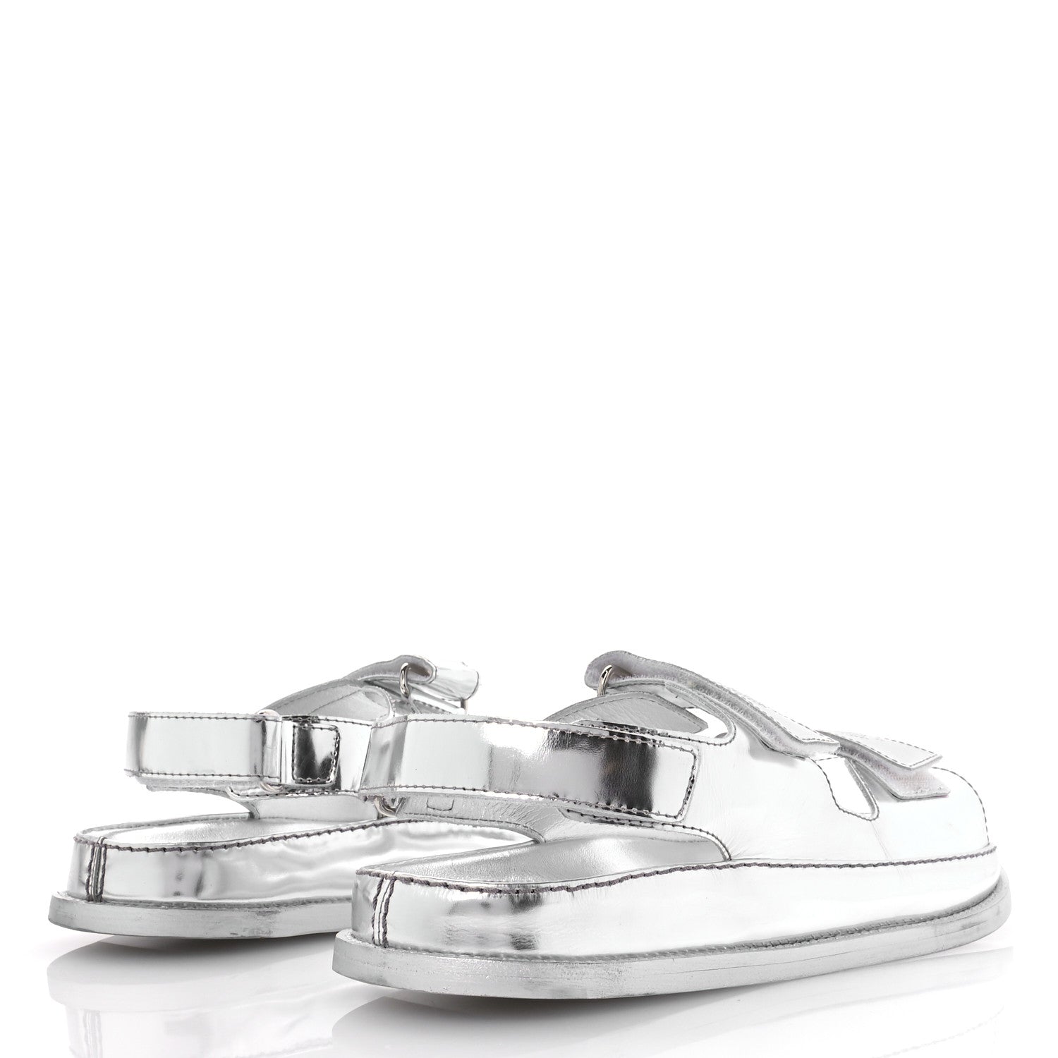 Chanel Iridescent Patent Calfskin Velcro Dad Sandals 39 Silver 5 of 9