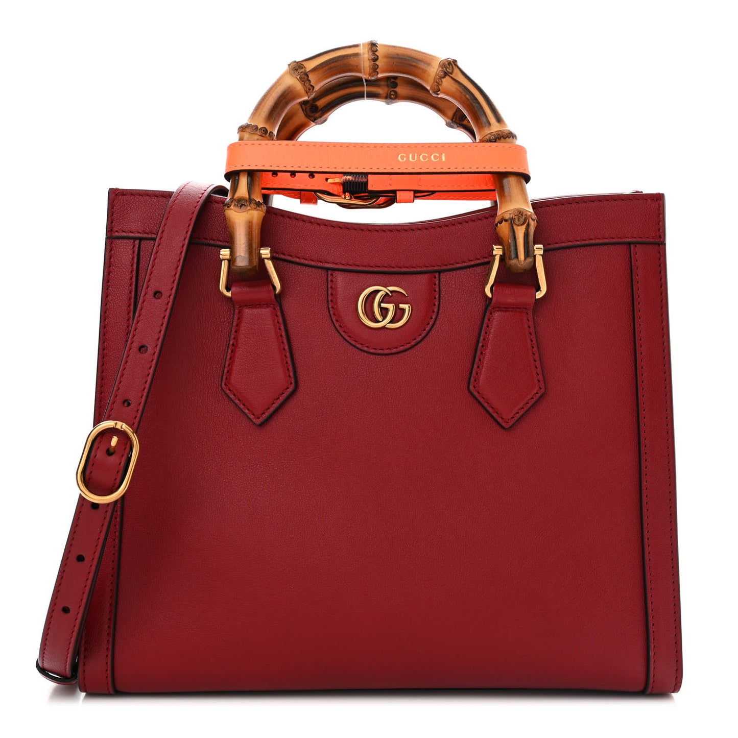 Wonka Grain Calfskin Small Diana Tote Bag Dark Red Orange Fluo