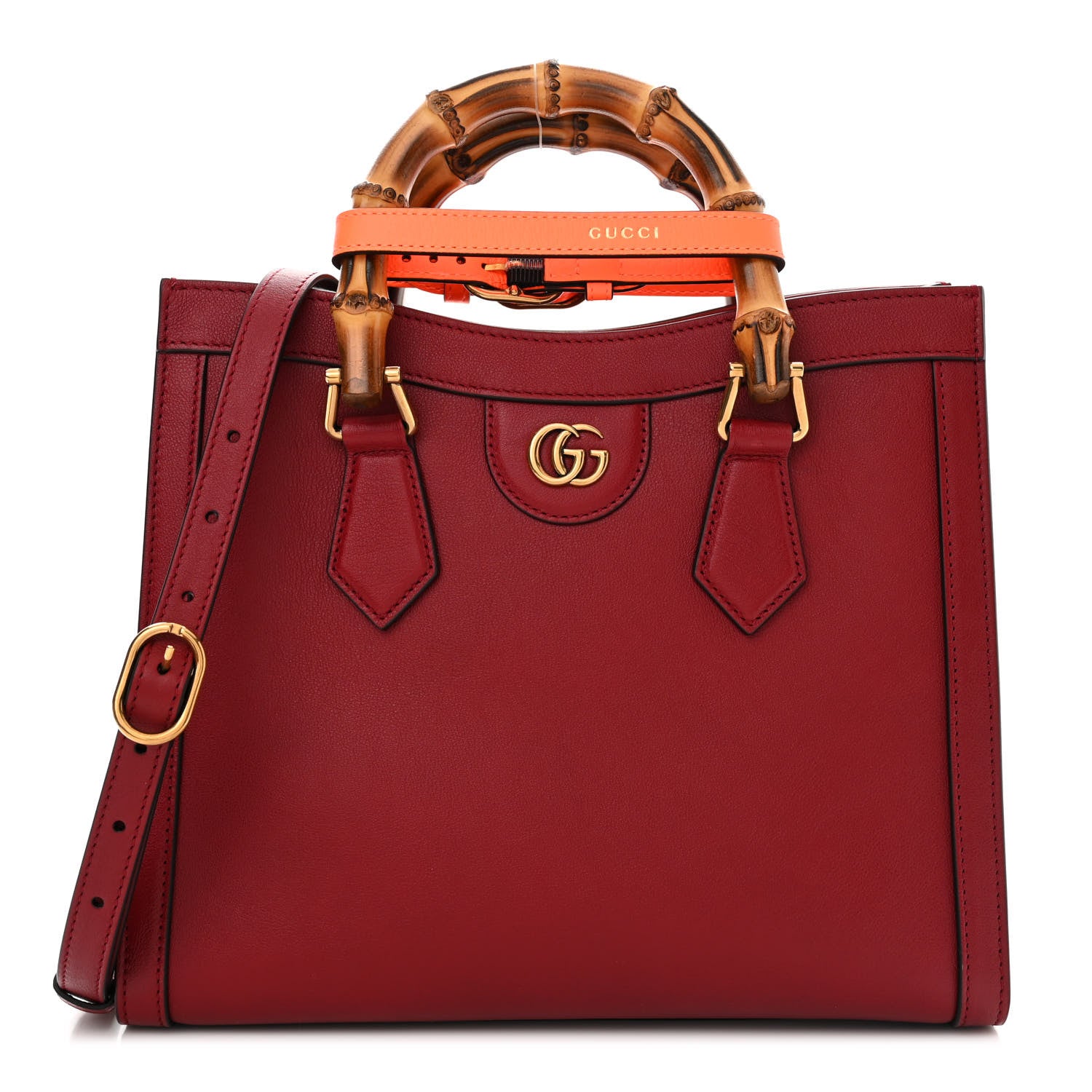 Gucci Wonka Grain Calfskin Small Diana Tote Bag Dark Red Orange Fluo 1 of 12