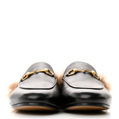 Gucci Calfskin Fur Womens Princetown Slippers 37.5 Black 2 of 11